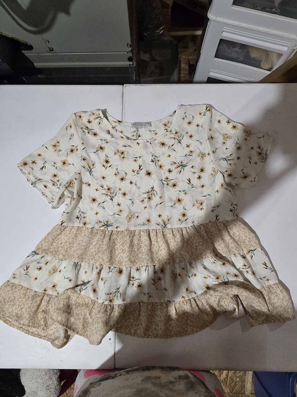 Paper Crane Cream Floral Tiered Peplum Top with Yellow Accents